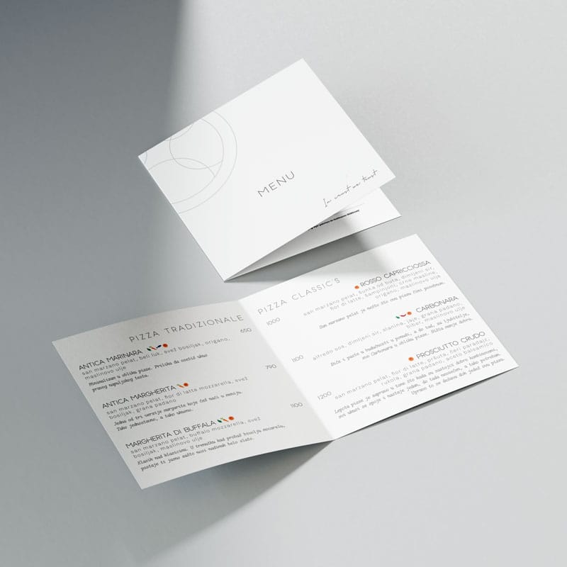 Jelovnici podmetaci za sto restorane apartmane brendiranje dizajn Tramontana